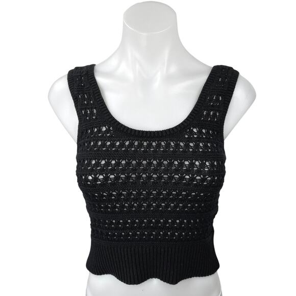 Old Navy Women's Black Crochet Knit Sleeveless Tank Crop Sweater Vest Top Sz XS - Picture 1 of 5